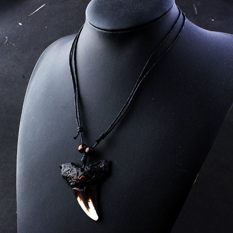 Shark Tooth Necklace | Moroccan Cuban Style Pagan Inca Witchcraft Wax Rope
