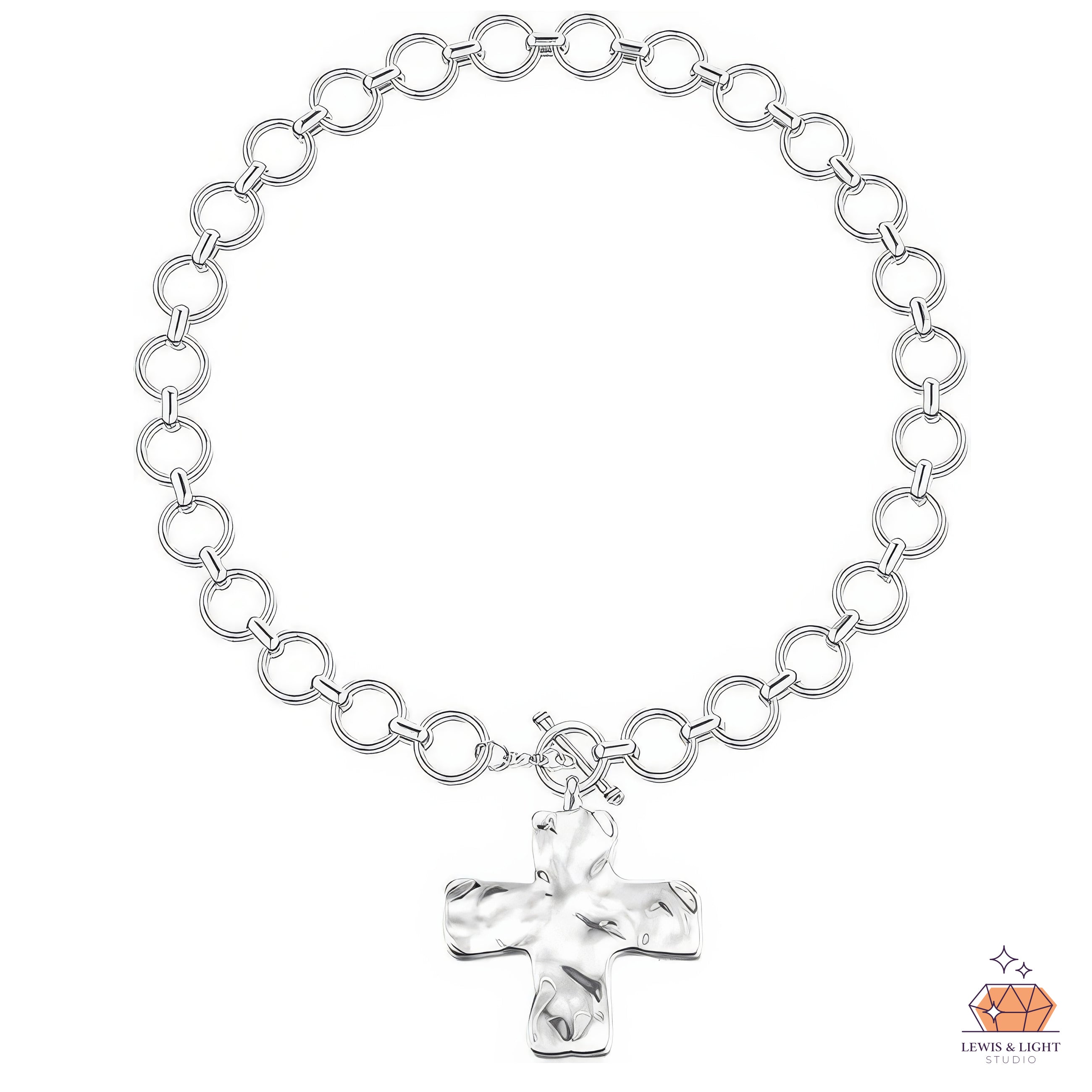 Chunky Hammered Cross Circular Chain