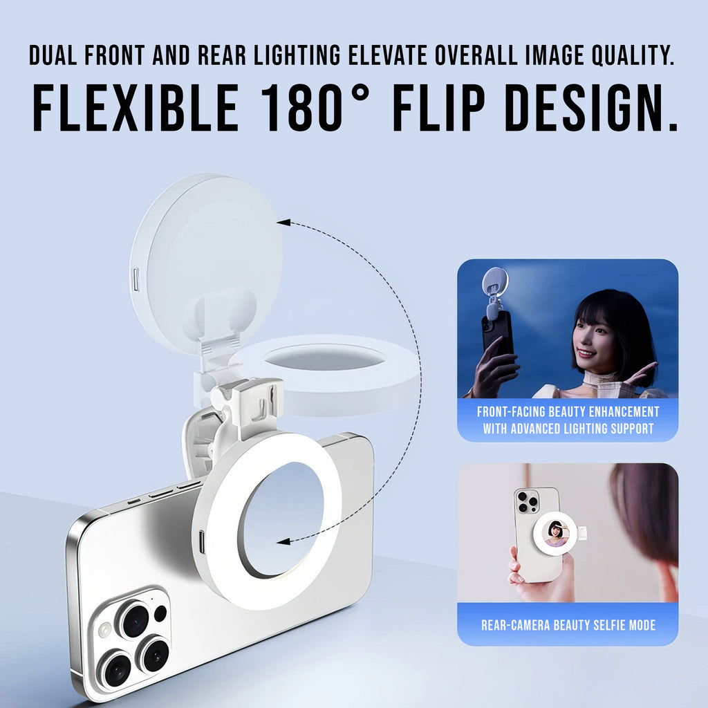 Clip-On Phone Selfie Light with Mirror – Portable LED Ring Light with 3 Adjustable Modes