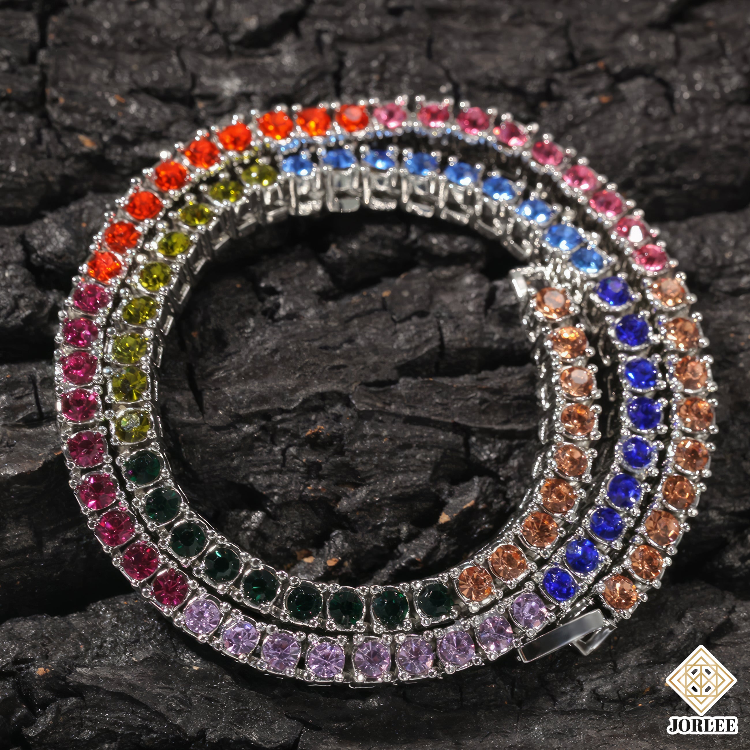 Rainbow Bling Necklace | Hip Hop Iced Out Chain | Colorful Rapper Jewelry