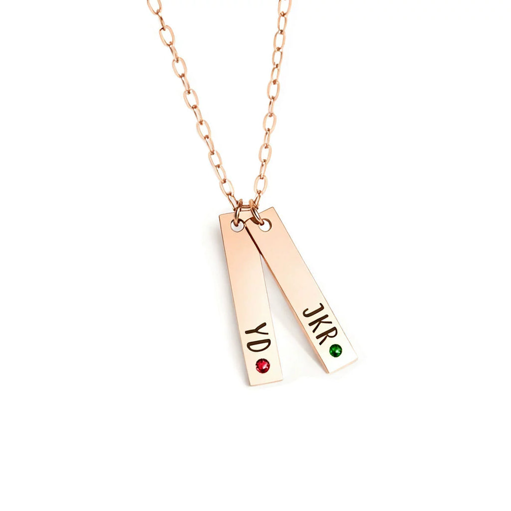 Personalized Vertical Bar Nameplate Necklace with Engraving & Birthstones