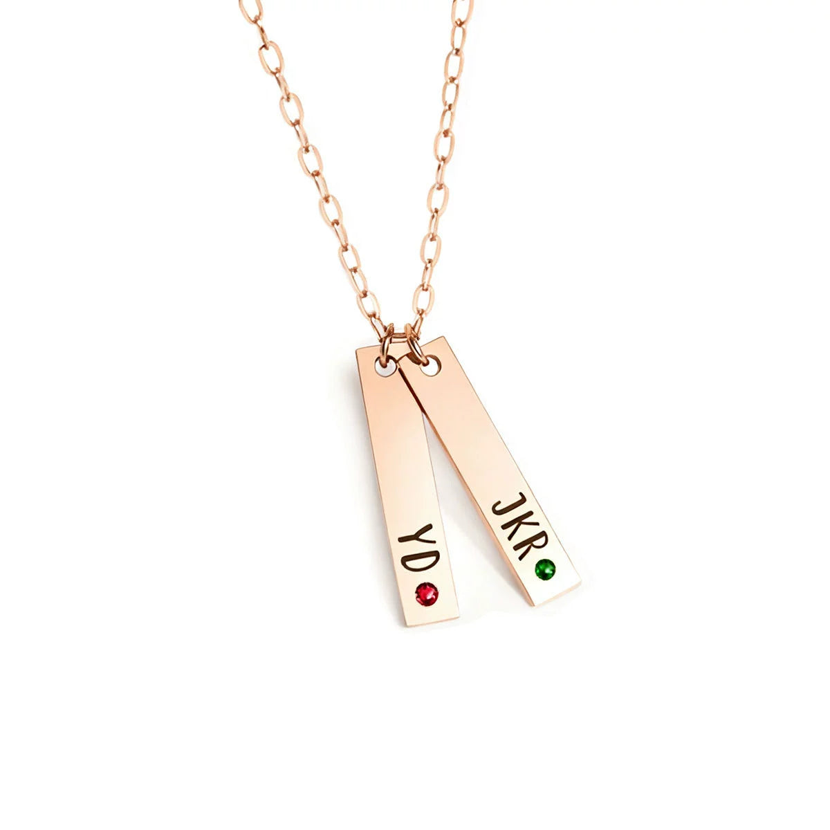 Personalized Vertical Bar Nameplate Necklace with Engraving & Birthstones