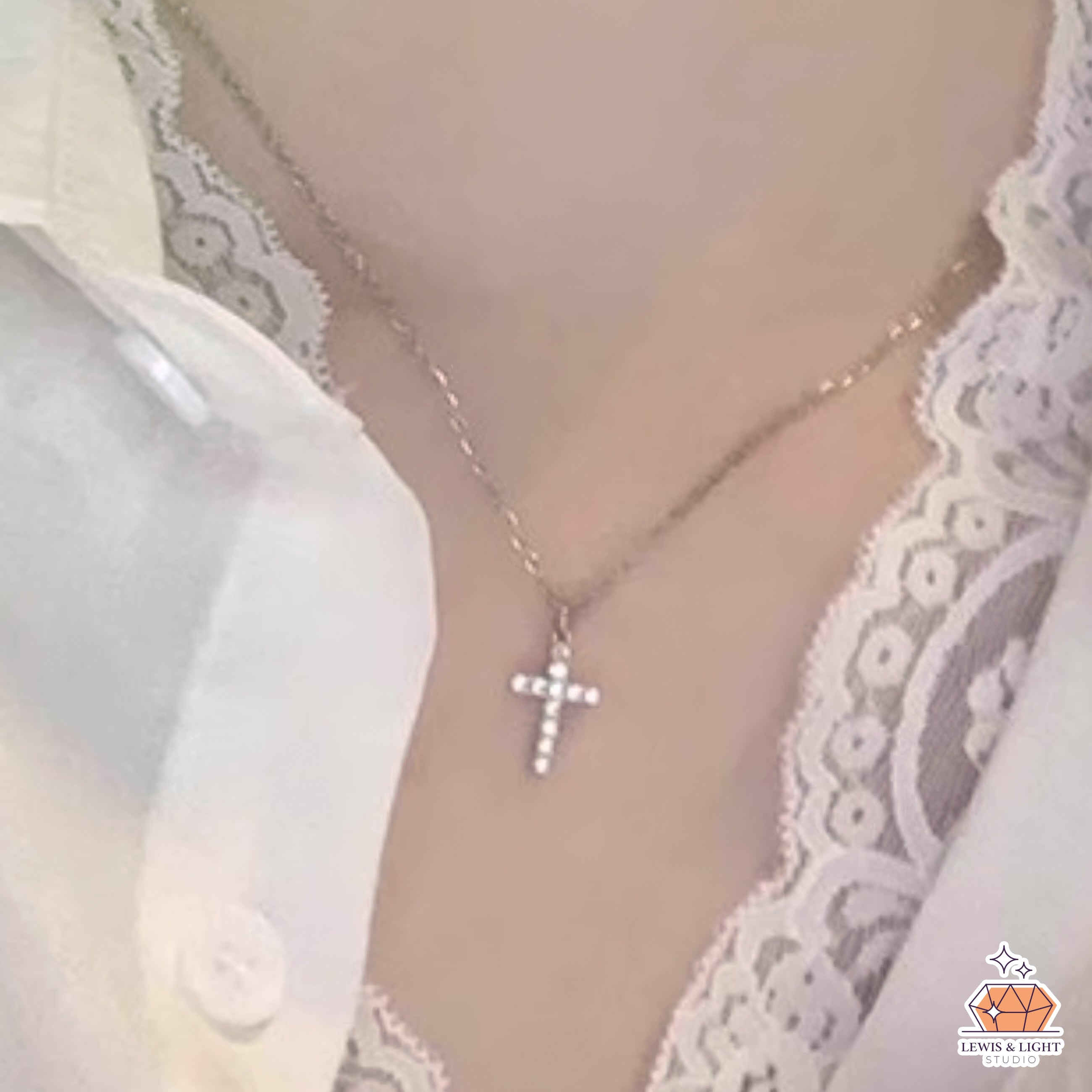 Minimalist Diamond Sterling Silver Cross Necklace