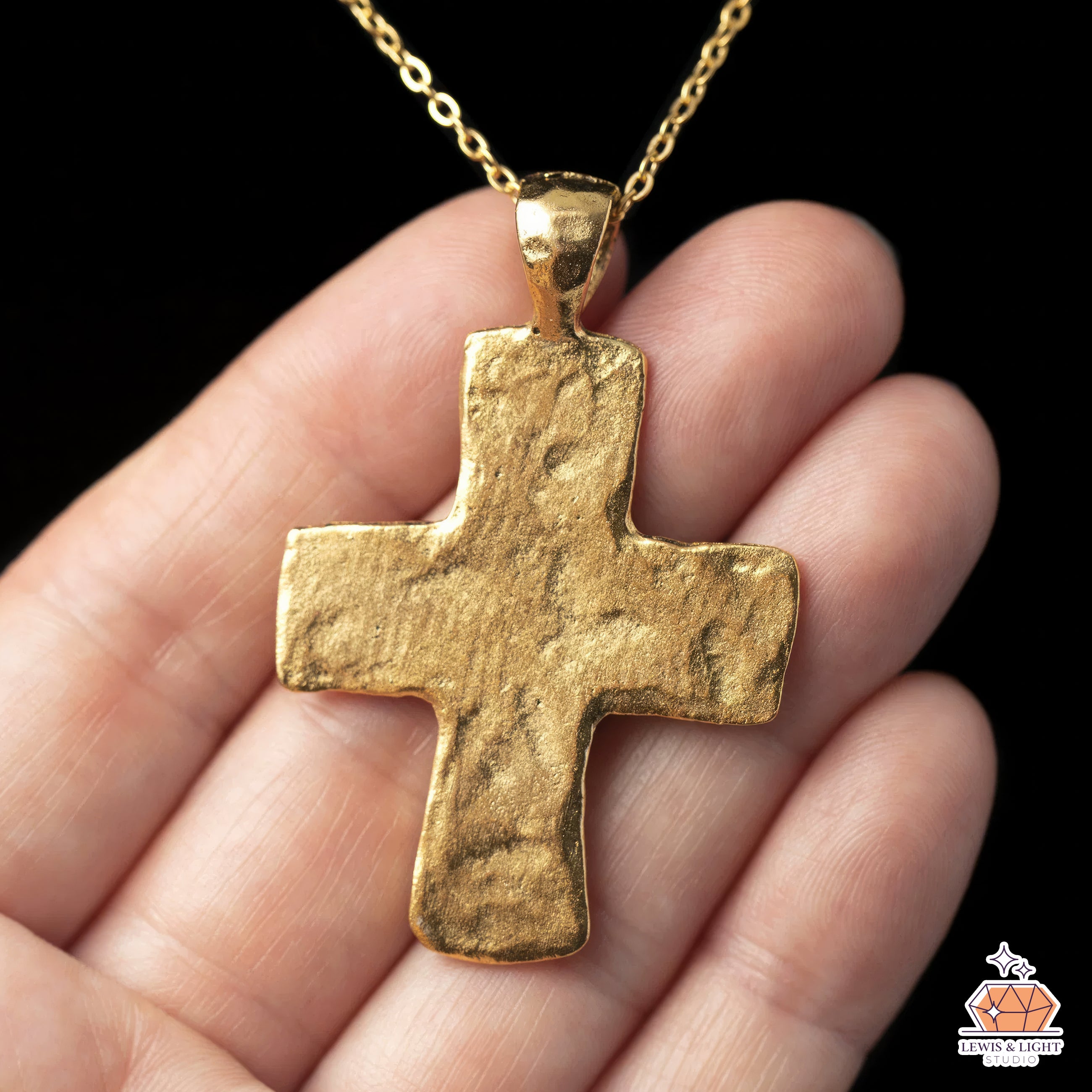 Hammered Rugged Rustic Cross - Gold