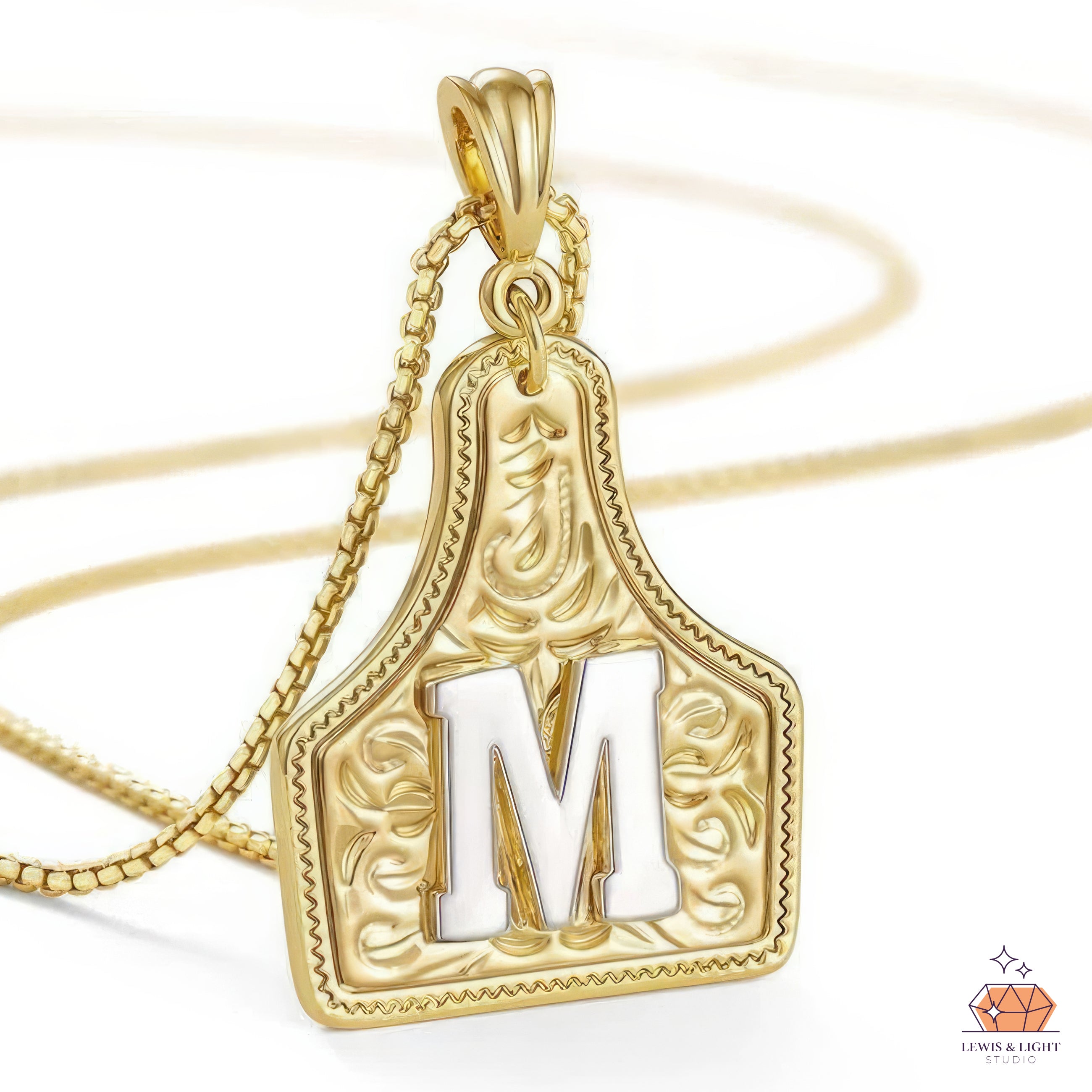 Personalized Initial Cowboy Rodeo Cow-Tag - Gold