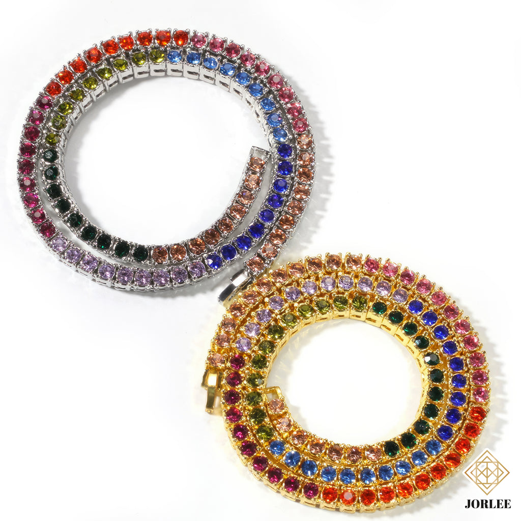 Rainbow Bling Necklace | Hip Hop Iced Out Chain | Colorful Rapper Jewelry