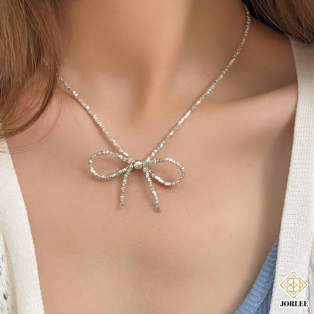 S925 Sterling Chopped Silver Snake Chain Collar | Elegant Luxury Ribbon Pendant | Dainty Fashion Jewelry for Women