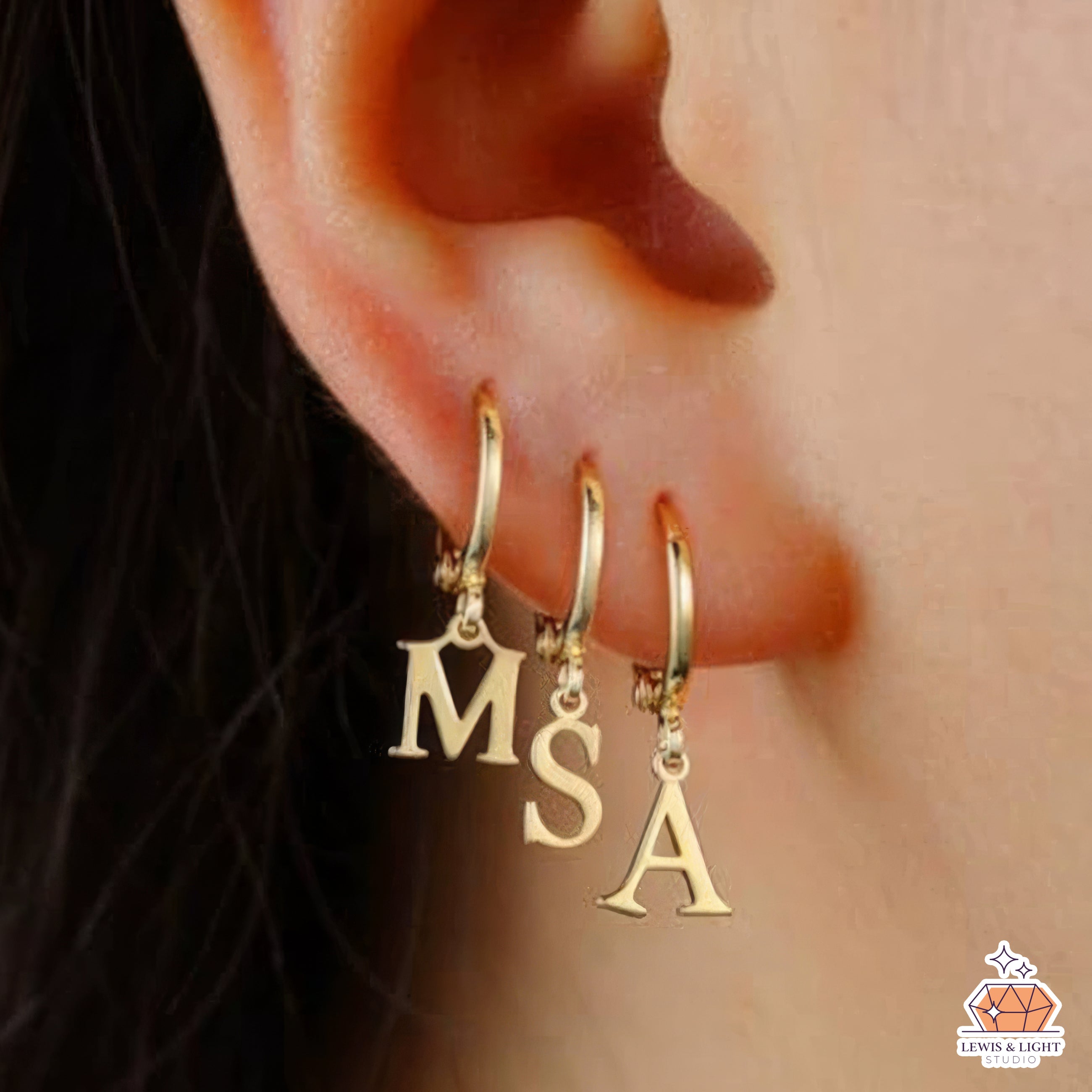 Personalized Initial Monogram Letter Drop Earrings - Gold
