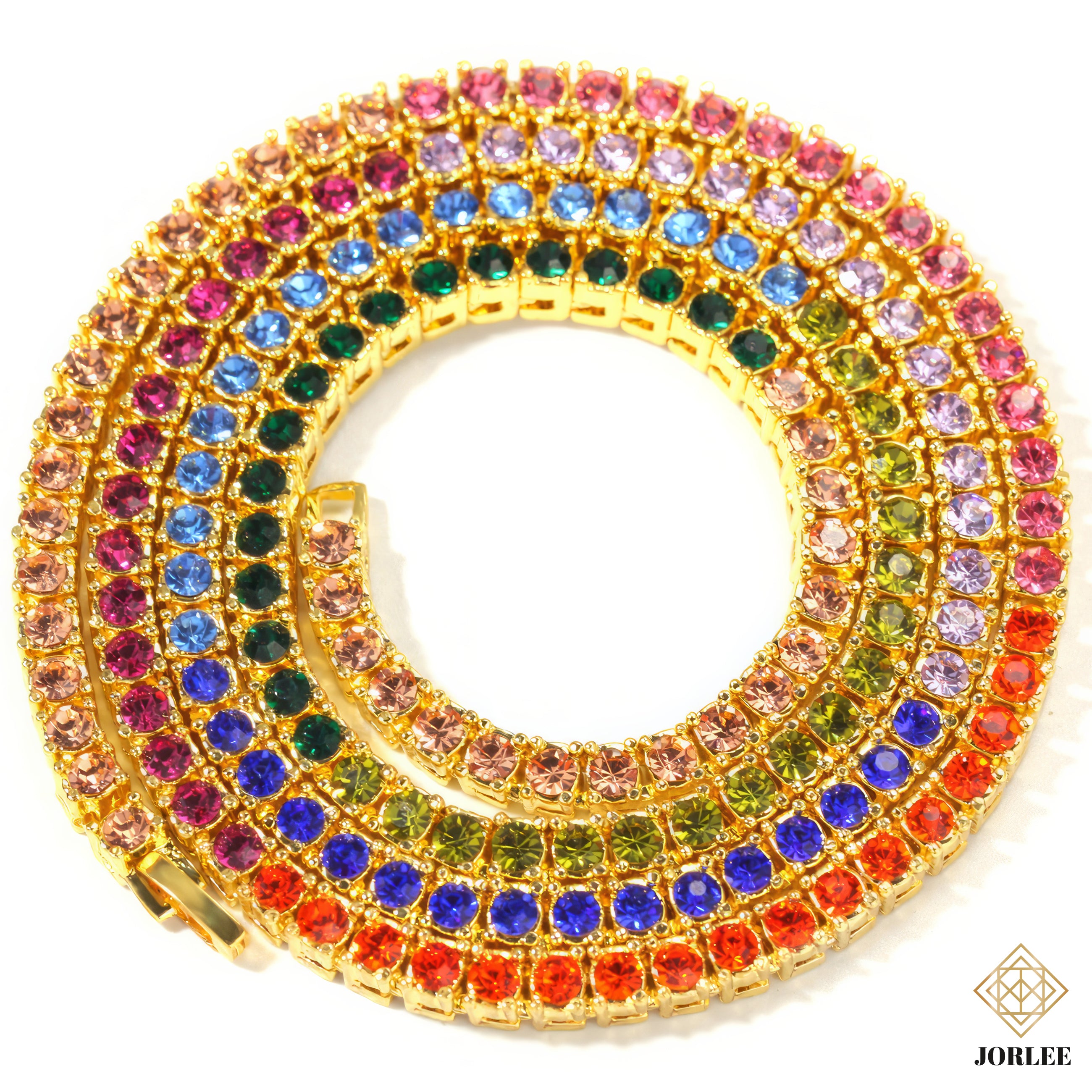 Rainbow Bling Necklace | Hip Hop Iced Out Chain | Colorful Rapper Jewelry